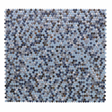 Mosaic Handmade Porcelain Penny Round - Blue Grey Brown