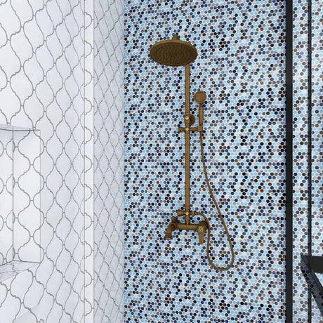 Mosaic Handmade Porcelain Penny Round - Blue Grey Brown