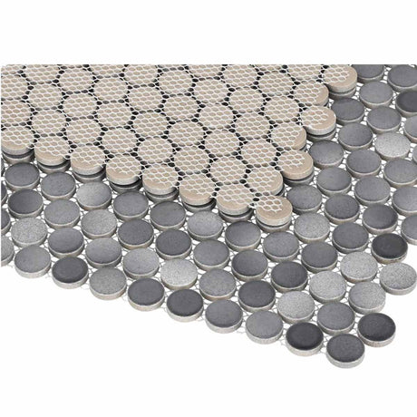 Mosaic Handmade Porcelain Penny Round - Mixed Grey