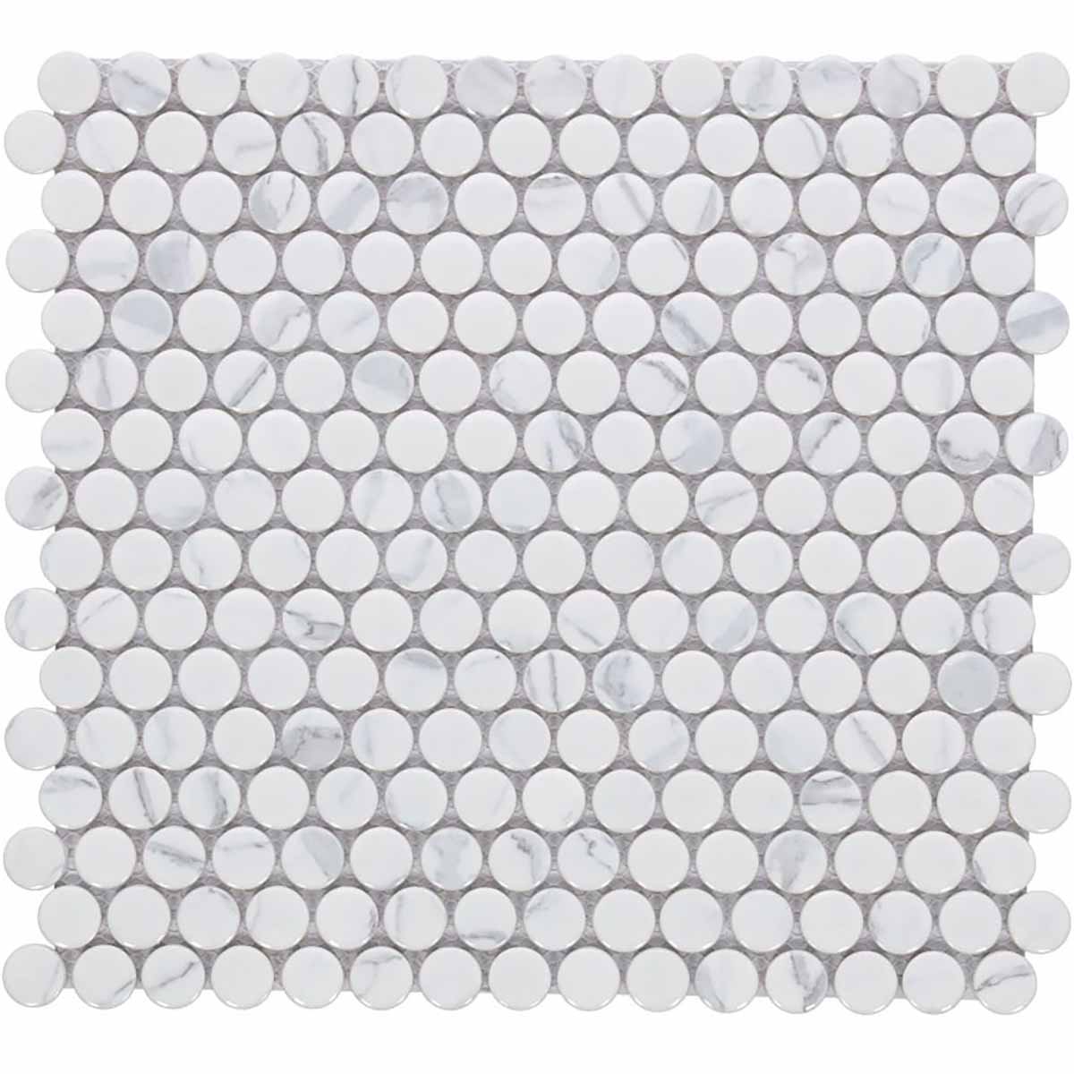 Mosaic Handmade Porcelain Penny Round - Marble Grey Matte