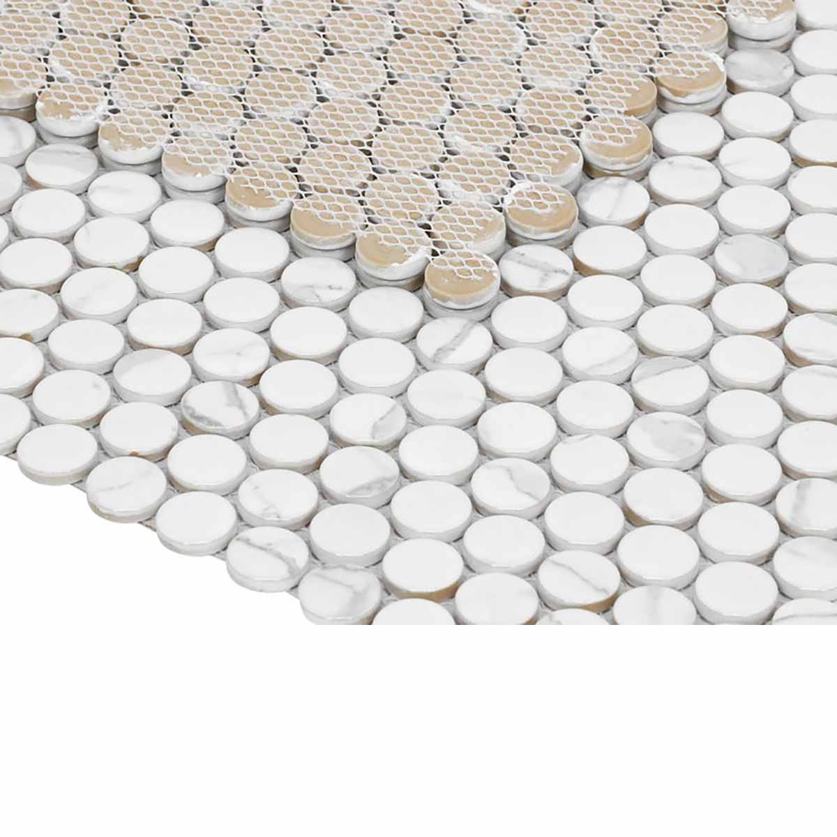 Mosaic Handmade Porcelain Penny Round - Marble Grey Matte