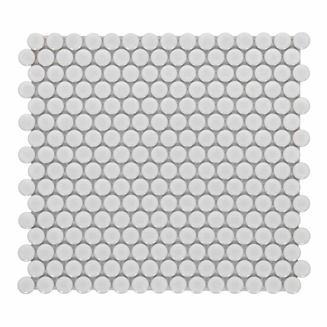 Mosaic Handmade Porcelain Penny Round - Natural Grey Glossy