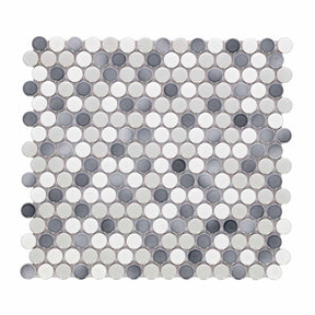 Mosaic Handmade Porcelain Penny Round - Mix Grey Glossy