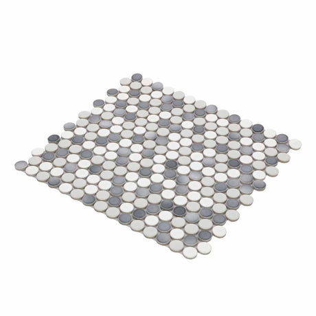 Mosaic Handmade Porcelain Penny Round - Mix Grey Glossy