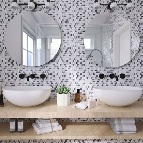 Mosaic Handmade Porcelain Penny Round - Mix Grey Glossy