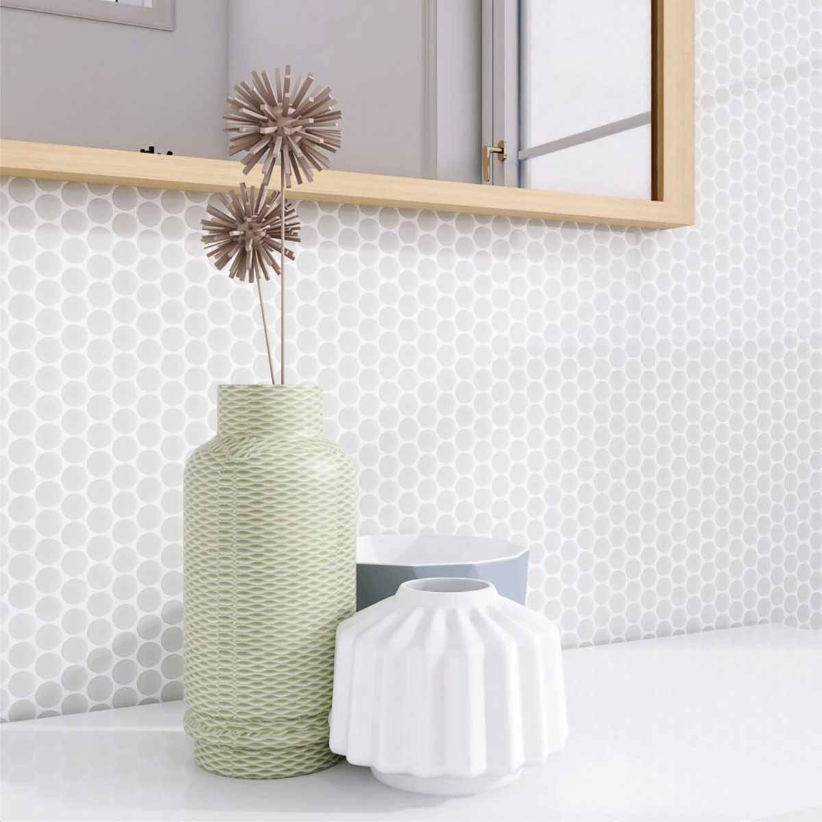 Mosaic Handmade Porcelain Penny Round - Light Gray Matte