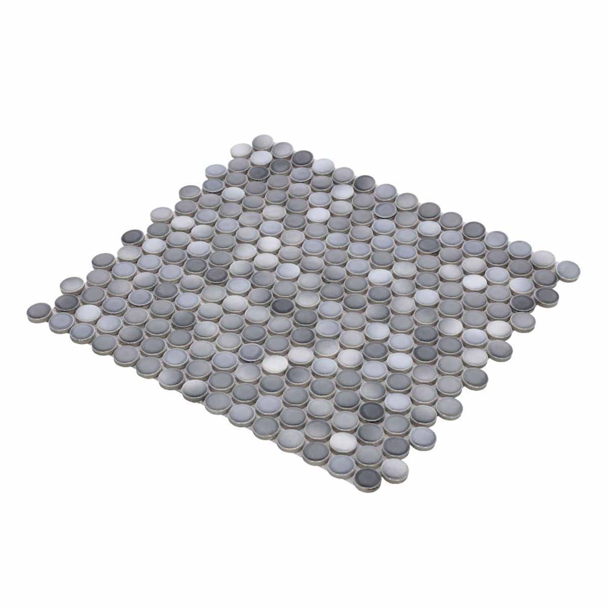 Mosaic Handmade Porcelain Penny Round - Blue Gray Glossy