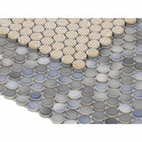 Mosaic Handmade Porcelain Penny Round - Blue Gray Glossy