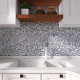 Mosaic Handmade Porcelain Penny Round - Blue Gray Glossy