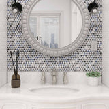 Mosaic Handmade Porcelain Penny Round - Blue Gray Glossy