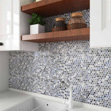Mosaic Handmade Porcelain Penny Round - Blue Gray Glossy