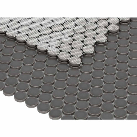 Mosaic Handmade Porcelain Penny Round - Dark Grey Matte