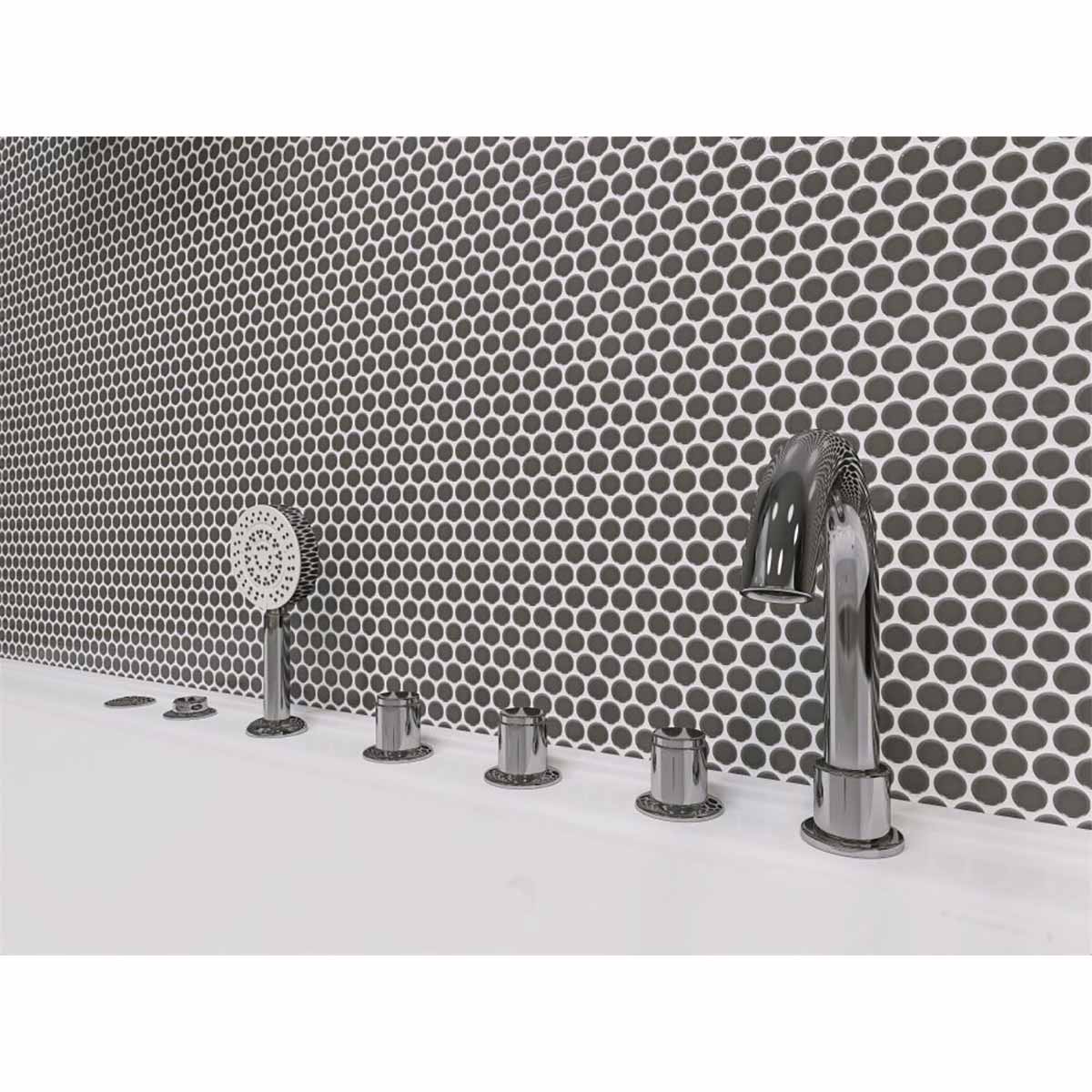 Mosaic Handmade Porcelain Penny Round - Dark Grey Matte