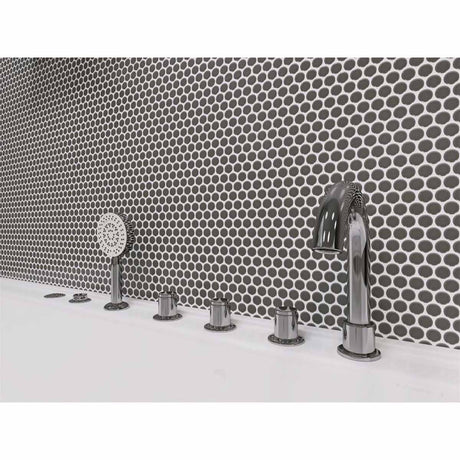 Mosaic Handmade Porcelain Penny Round - Dark Grey Matte