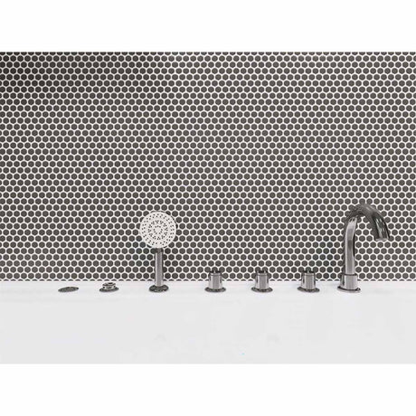 Mosaic Handmade Porcelain Penny Round - Dark Grey Matte