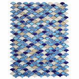 Mosaic Handmade Porcelain Tile - Fish Scale Pattern Blue