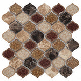 Mosaic Crackle Glass n Marble Tile Arabesque Shape - Cappuccino