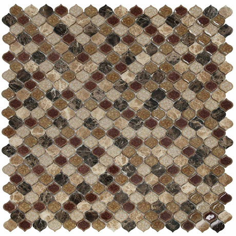 Mosaic Crackle Glass n Marble Tile Arabesque Shape - Cappuccino