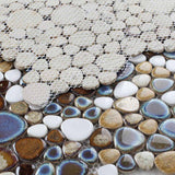 Mango handmade porcelain mosaic tile with white beige brown and blue pieces
