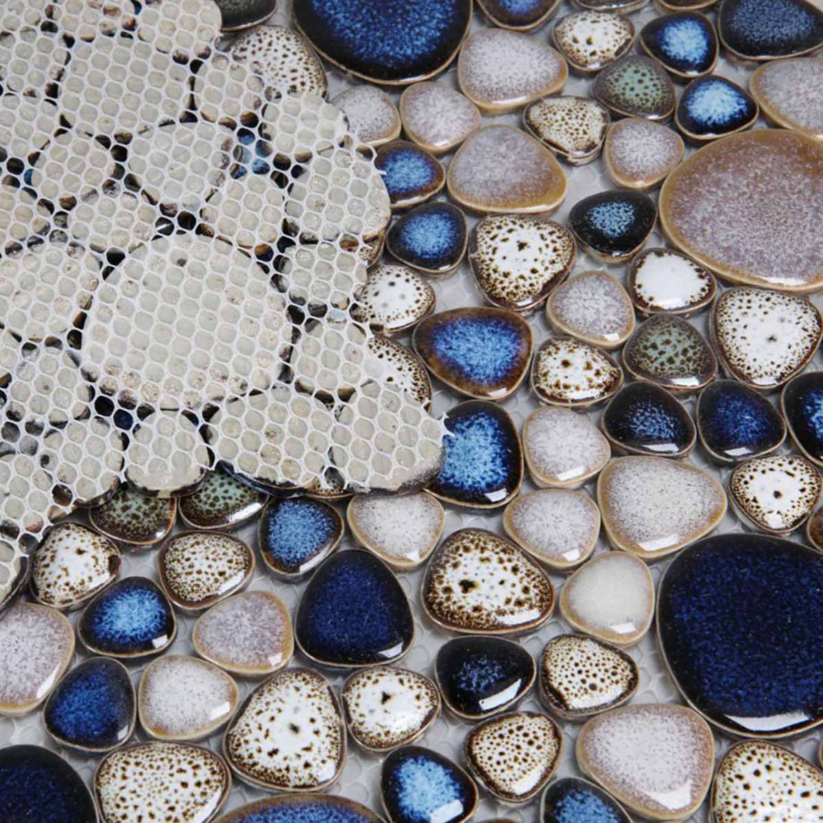 Mosaic Porcelain Tile Mancala Pebble Series - Atlas Blue
