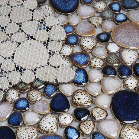 Mosaic Porcelain Tile Mancala Pebble Series - Atlas Blue