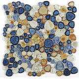 Mosaic Porcelain Tile Mancala Pebble Series - Blue Rust