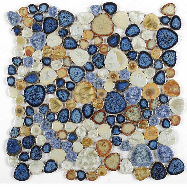 Mosaic Porcelain Tile Mancala Pebble Series - Blue Rust
