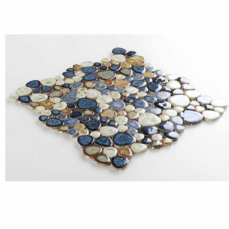 Mosaic Porcelain Tile Mancala Pebble Series - Blue Rust