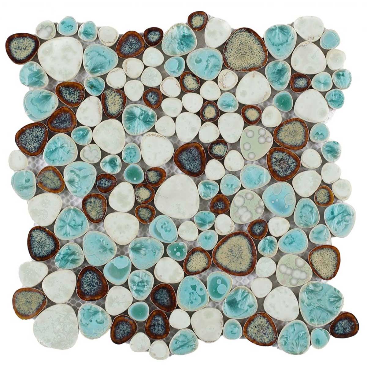 Mosaic Porcelain Tile Mancala Pebble Series - Green Leaf