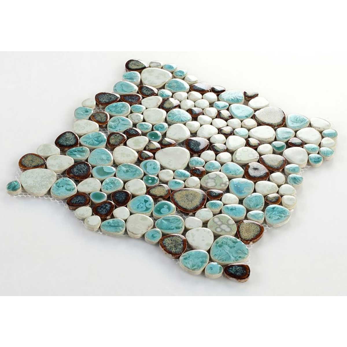 Mosaic Porcelain Tile Mancala Pebble Series - Green Leaf