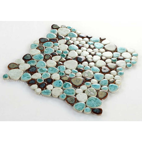 Mosaic Porcelain Tile Mancala Pebble Series - Green Leaf