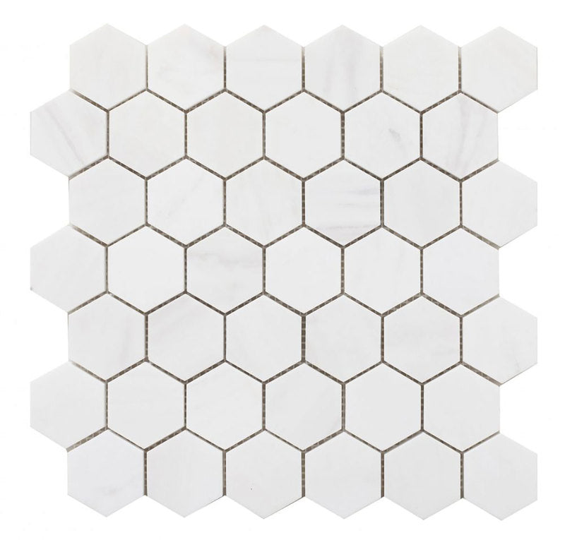 Mosaics Marble Carrara and Bardiglio Hexagon - White