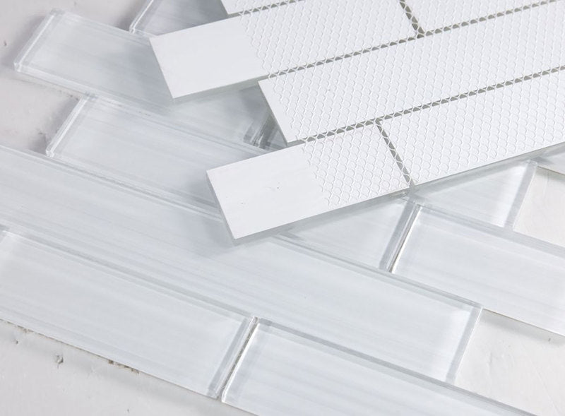 Mosaic Linear Glass Tiles Light Grey 2 x 6