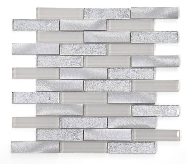 Mosaic Linear Metallic Silver with Glass - Silver and White