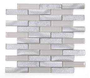 Mosaic Linear Metallic Silver with Glass - Silver and White