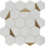 Mosaic Hexagon Thassos Marble with Metal - White Gold