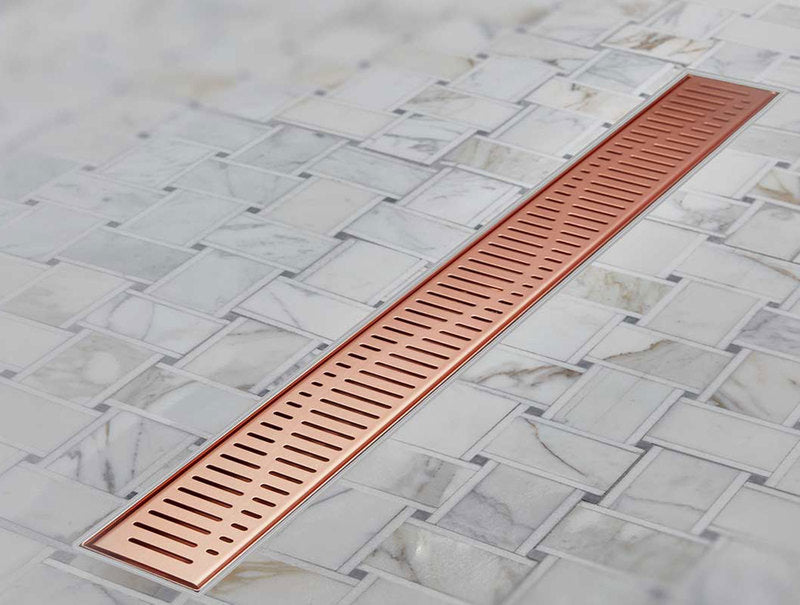 Quartz Linear Shower Drain Wave - Rose Gold