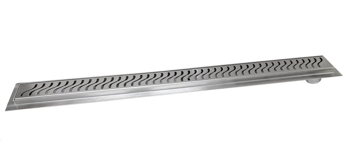SereneDrains Linear Shower Drain Offset Outlet Ocean Wave - Brushed 47