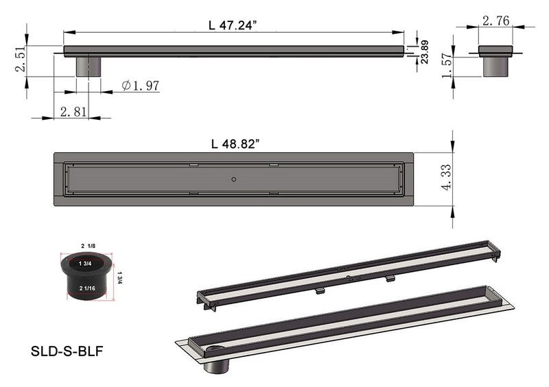 SereneDrains Linear Shower Drain Offset Outlet Broken Lane - Brushed 47