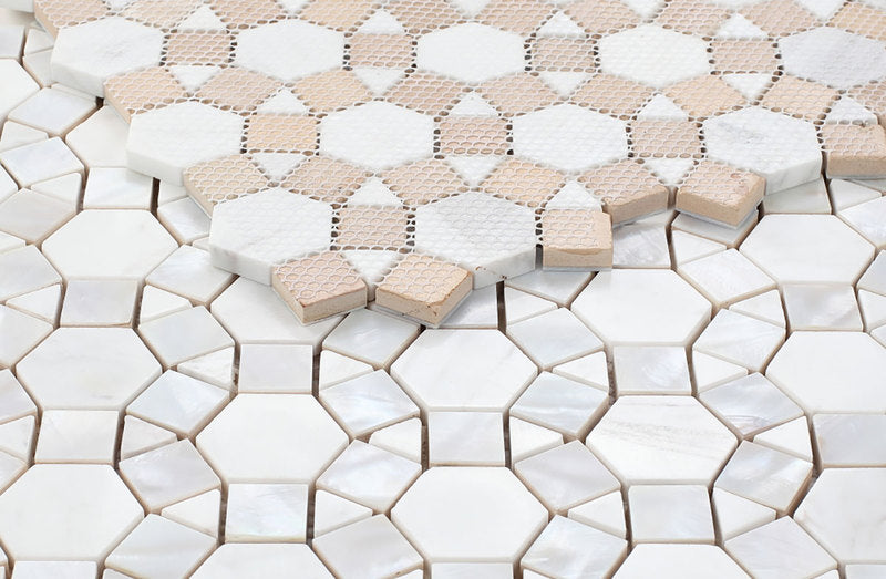 Tahitian Pearl - Carrara Marble Herringbone with White Pearl