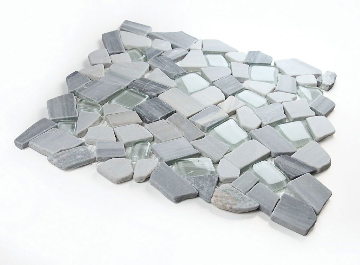 Marble and Glass Pebbles Mosaics Broken Shape - Blue White
