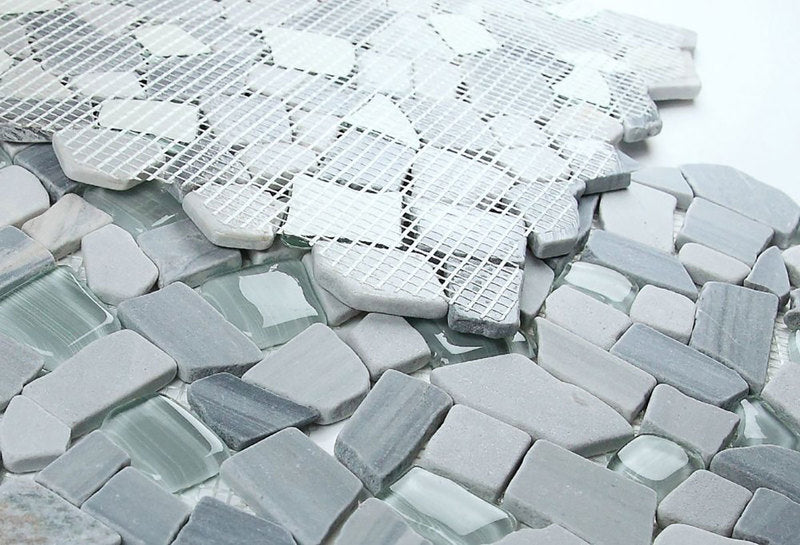 Marble and Glass Pebbles Mosaics Broken Shape - Blue White