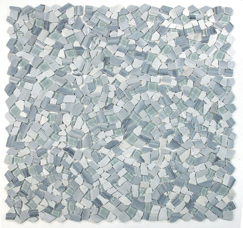 Marble and Glass Pebbles Mosaics Broken Shape - Blue White