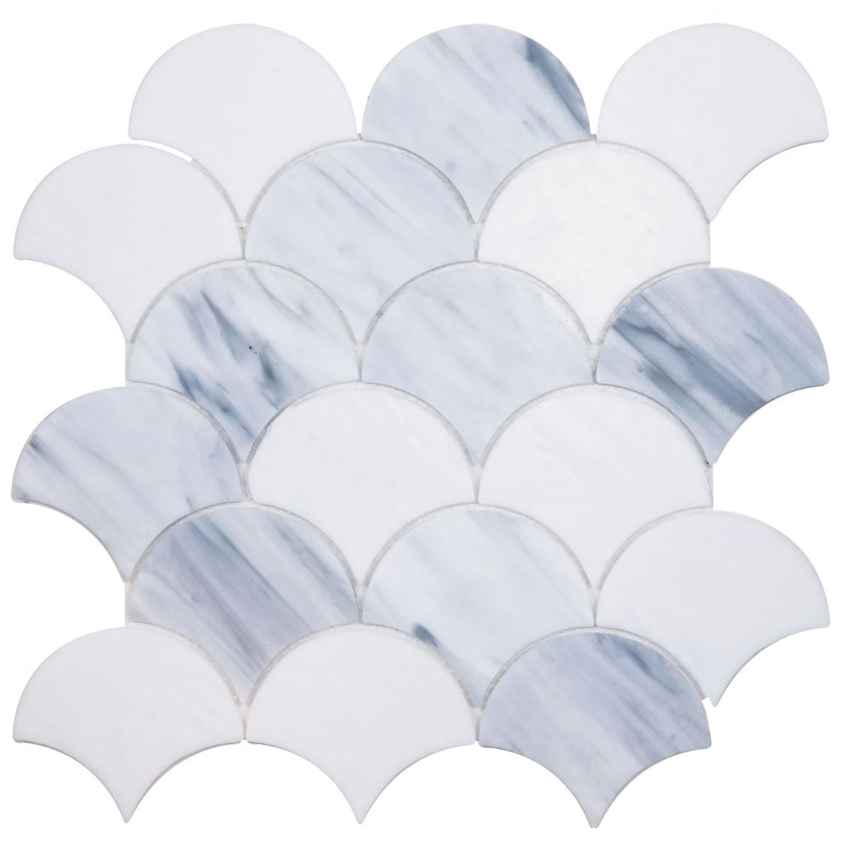 Mosaic Glass Tile Fish Scale Shape - Sky