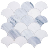 Mosaic Glass Tile Fish Scale Shape - Sky