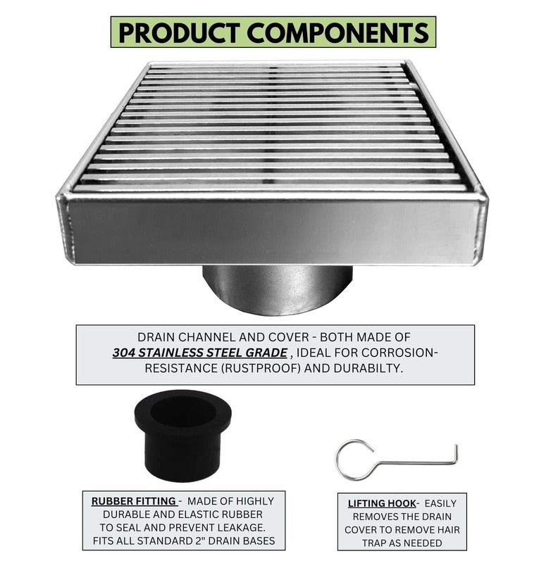 SereneDrains Square Shower Drain Linear Wedge 4 Polished