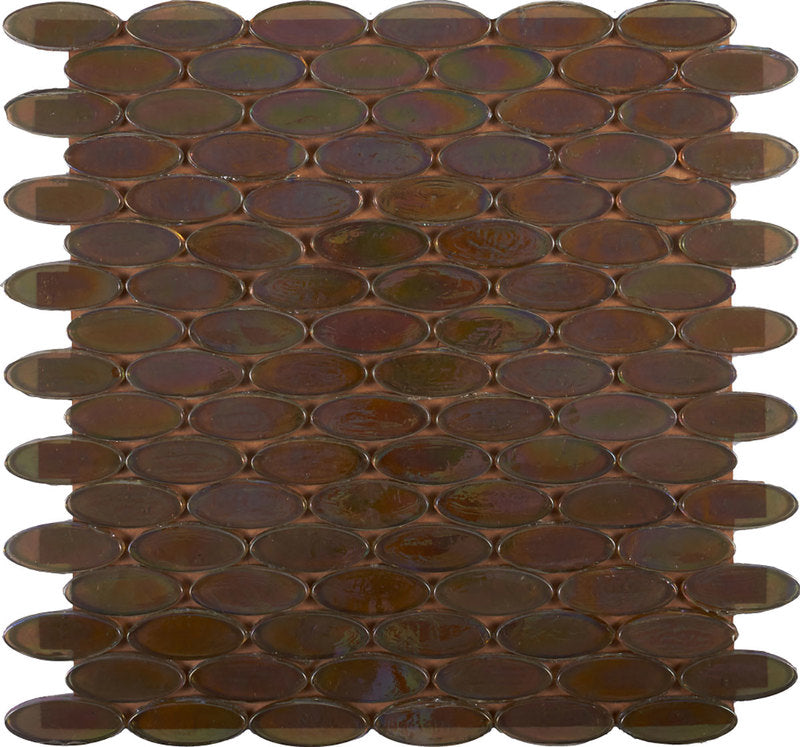 Mosaic Glass Tile Oval Shape - Taupe
