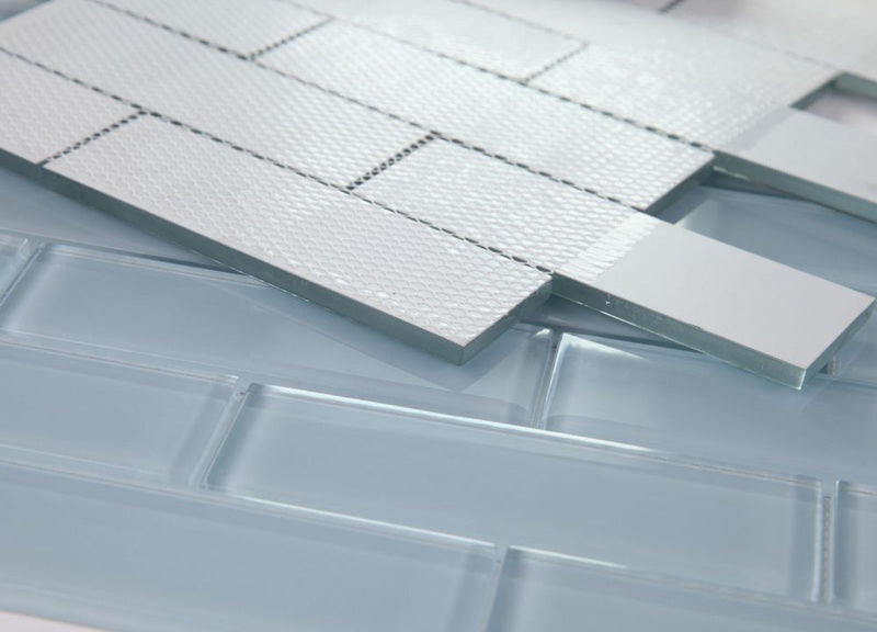 Mosaic Linear Glass Tiles Sky Blue 2 x 6