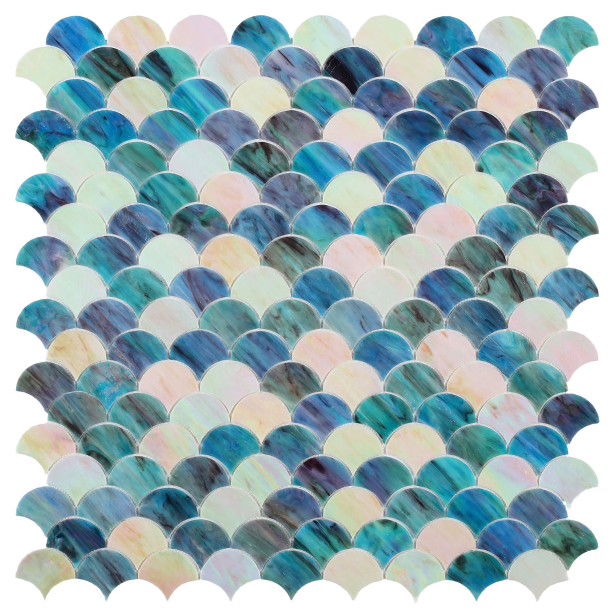 Mosaic Glass Tile Fish Scale Shape - Green Sky