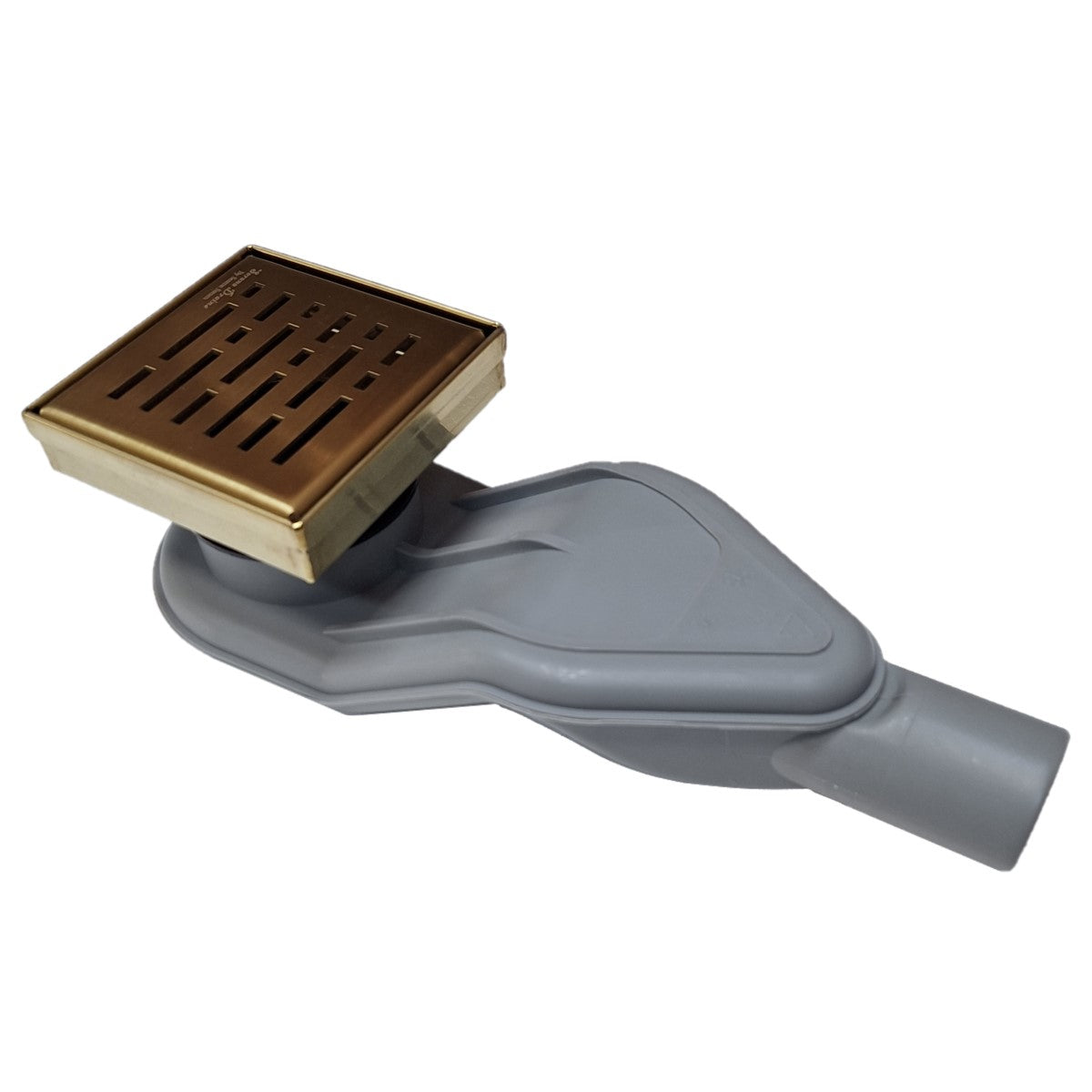 SereneDrains Wow Drain TM Side Discharge Outlet with 4 Inch Square Shower Drain Horizontal Low Profile